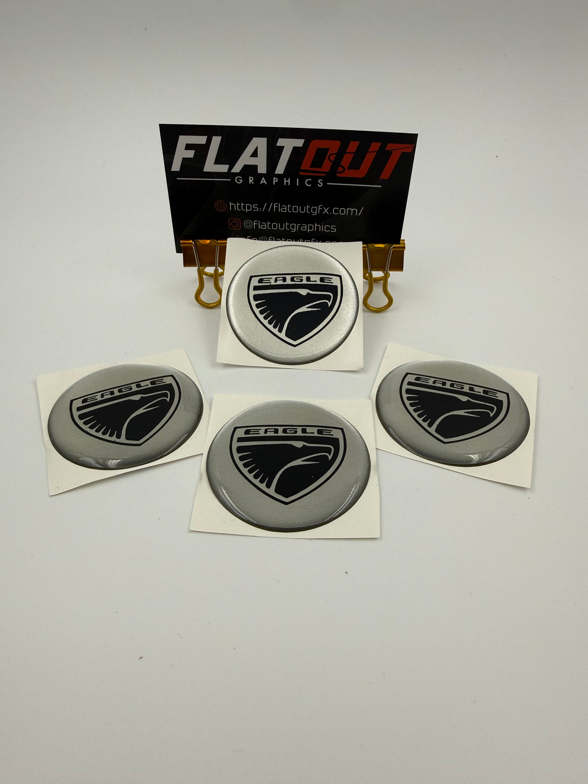 Eagle – Black on Silver center cap decal set