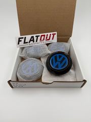 VW Thick – Vibrant Blue on Black center cap decal set